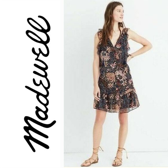 Madewell bohemian chiffon Dress with Flutter Sleeve Slip Dress Size S - Picture 1 of 7